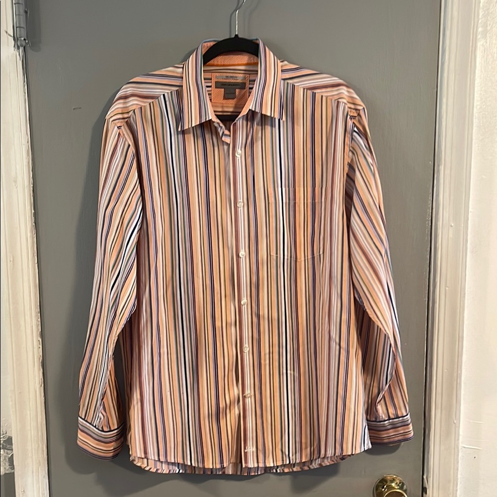 Johnston & Murphy Men's Shirt Size L Button‎ Up Flip Cuff Tailored Fit